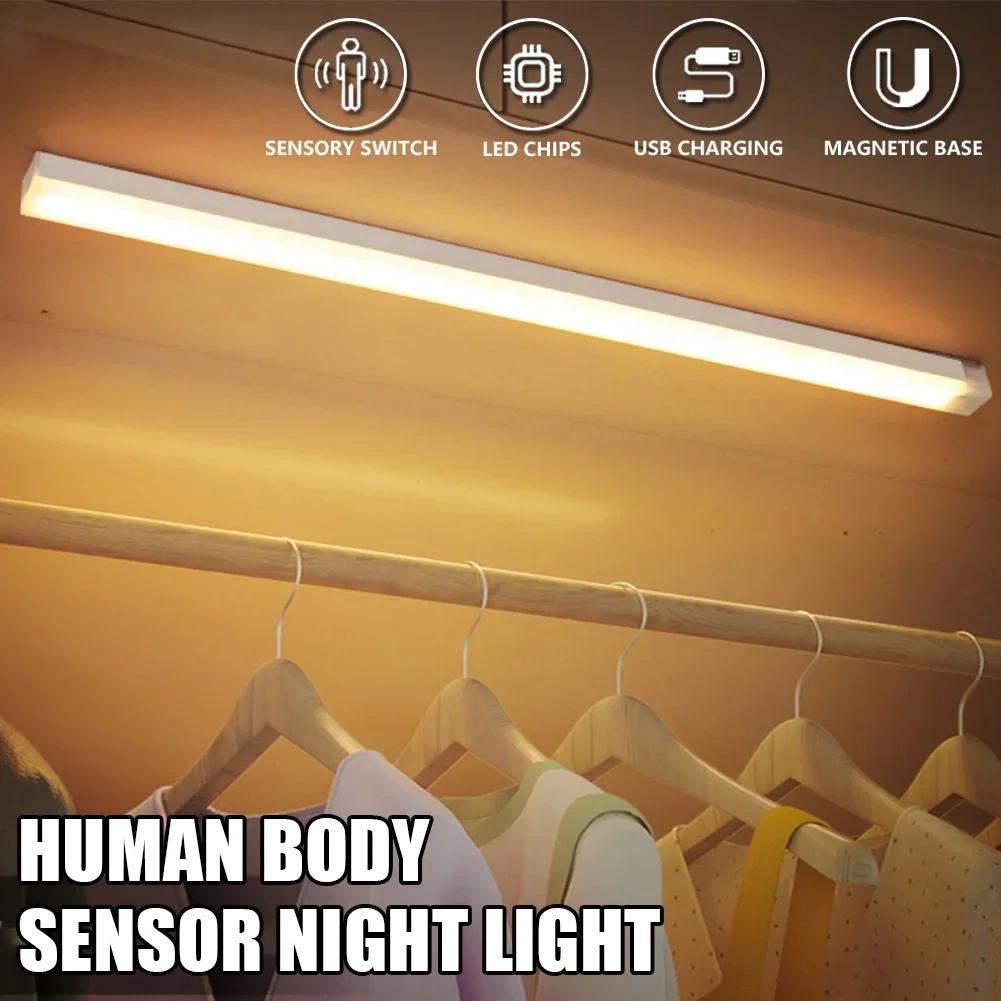 LED Hareket Sensörlü Işık Kablosuz LED Gece Lambası Tip C Şarj Edilebilir Işık Dolap Gardırop Lambası Mutfak İçin Merdiven Arka Işığı