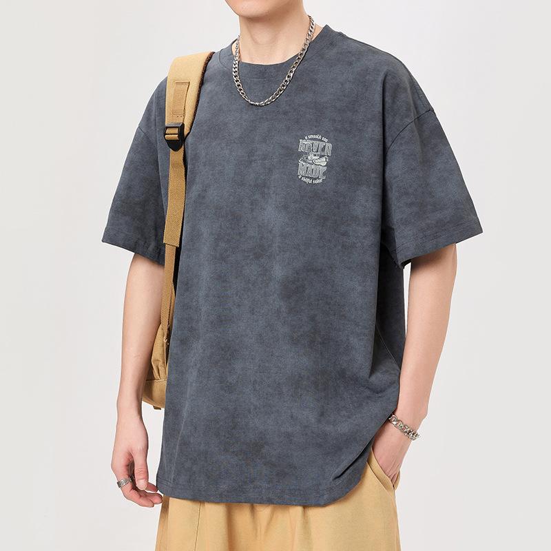 

Летняя и Летняя Американская Трикотажная Свободная Модная Мужская Футболка с Коротким Рукавом Высокой Плотности 4XL серый