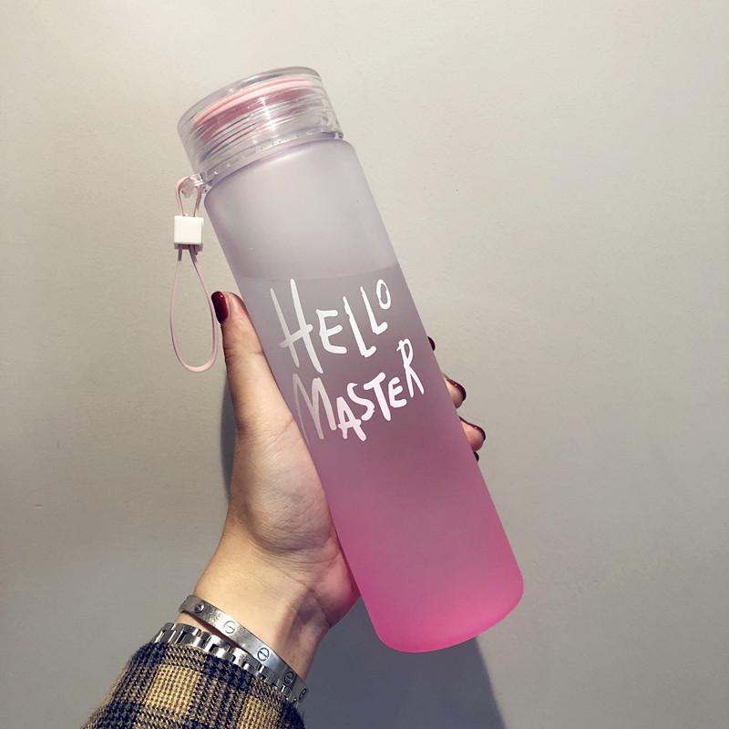 500ml Gradient Color Water Bottle Portable Frosted Colorful Drinking Bottles with Rope Transparent Sports Cup for Outdoor School