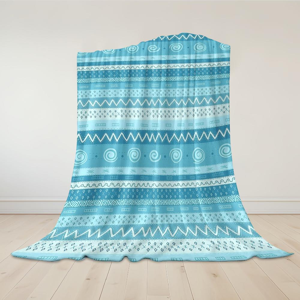 Blue Tribal Striped Patterns Flannel Blanket Warm Soft Halloween Christmas Couch Warm Cozy Decorative Decor Gift for All Season