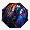 1pc Stained Glass Cat Design Automatic Folding Umbrella - Portable 3-Fold Design with Iron Frame, Outdoor, Ideal Gift for Fans, Travelers, Daily Use.K