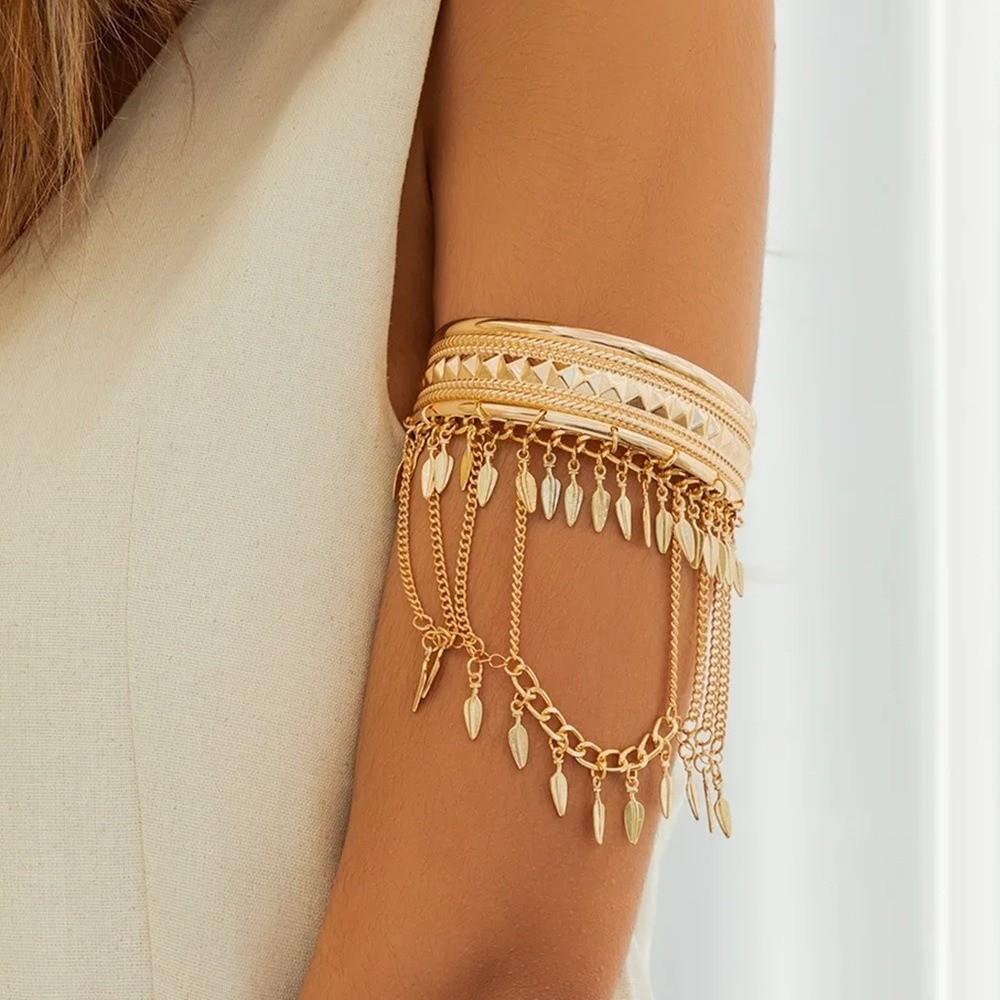 Adjustable Tassel Arm Chain Trendy Boho Open Armlet New Golden Metal Cuff Bangle Musci Festival
