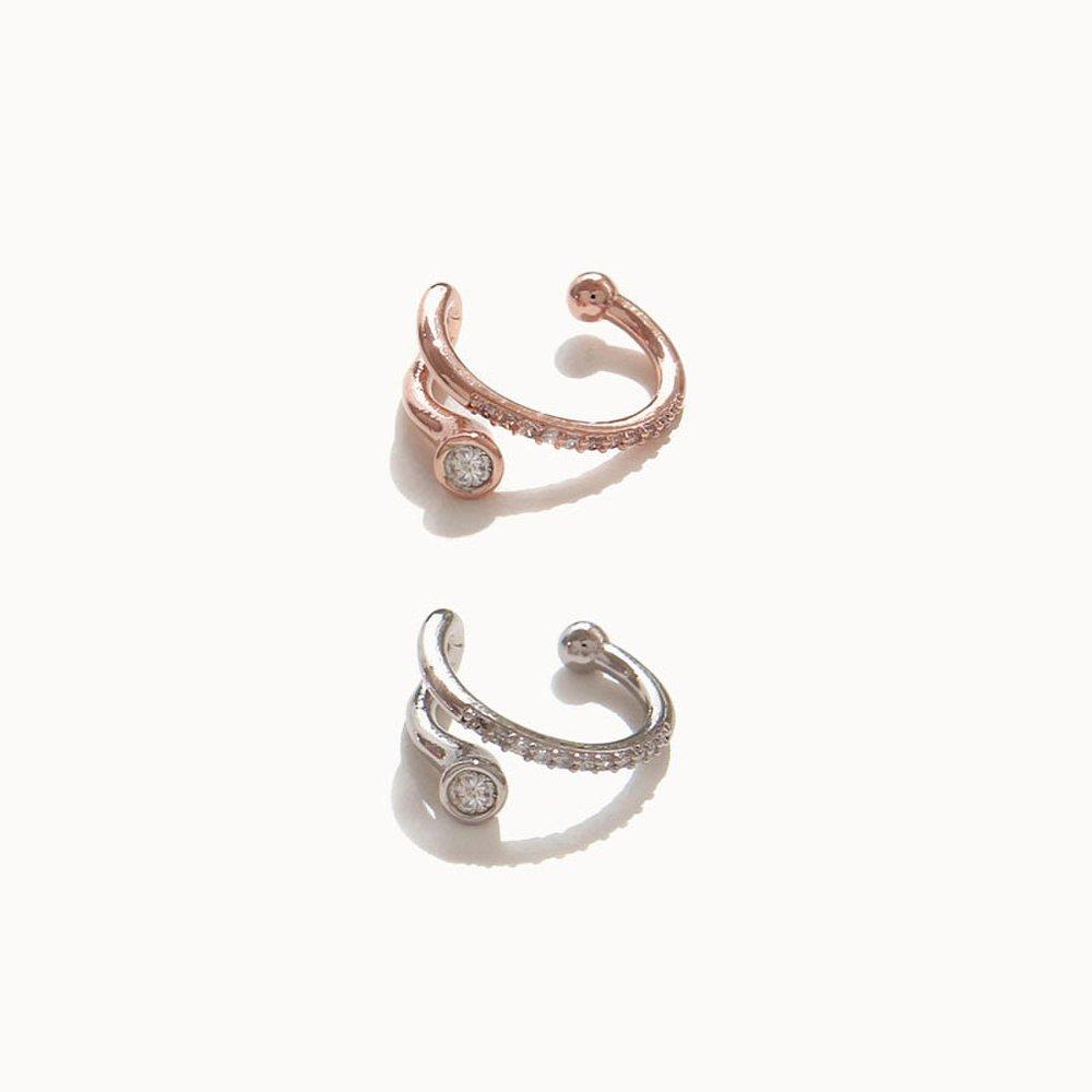 Jlauren Twisted Rose Gold and Silver Cubic Zirconia Ear Cuff P0382