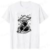 Neues Katze von UFO entführt Muster Print T-Shirt Damenmode Lässig Sommer Kühl Hemden Unisex Katze Kurzarmhemden Lustige T-Shirts