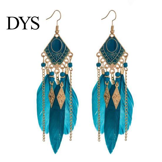 Ear Studs 1 Pair Hook Earrings Bohemian Oil Drip Geometric Rectangle Pendant Temperament Decoration Elegant Artificial Feather Tassel Dangle