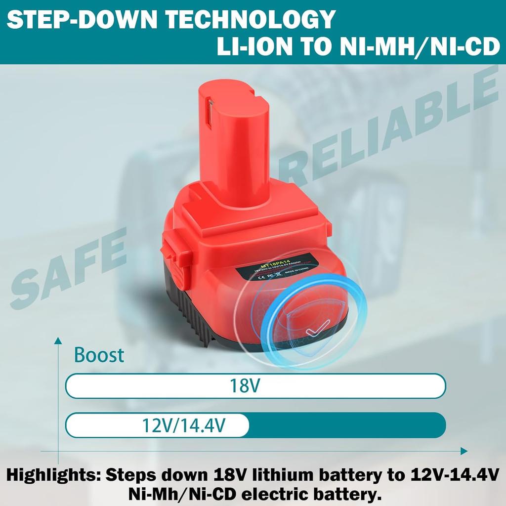 Battery Adapter For Makita/Dewalt/Milwaukee 18V/20V Li-Ion Battery Convert To12V/14.4V Ni-Mh Battery Cordless Tools MT18PA14