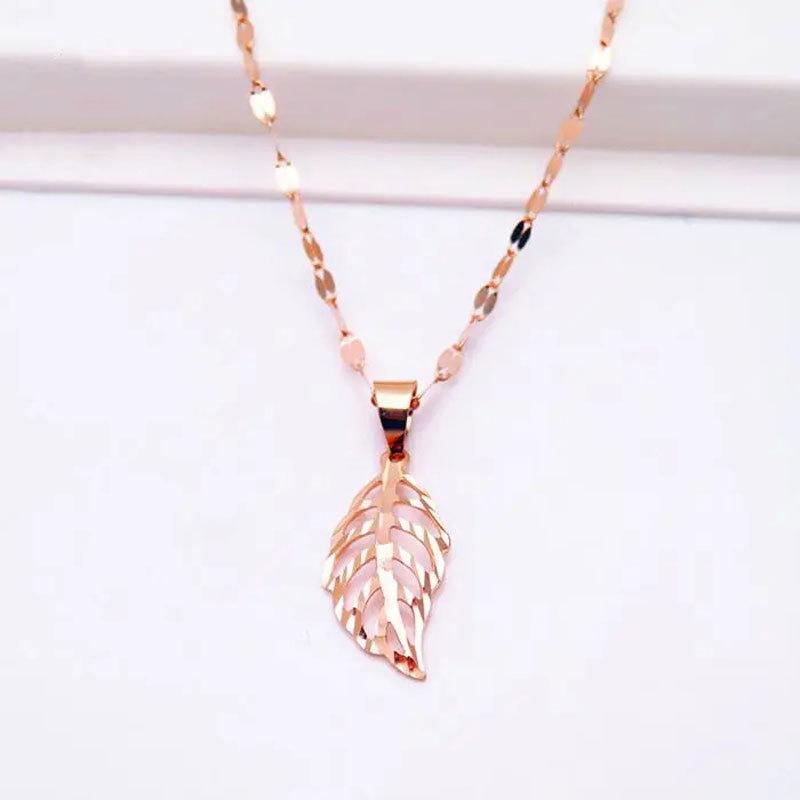 Purple Gold Color Gold Shiny Leaf Pendant Necklace Rose Gold Plated Temperament Necklace