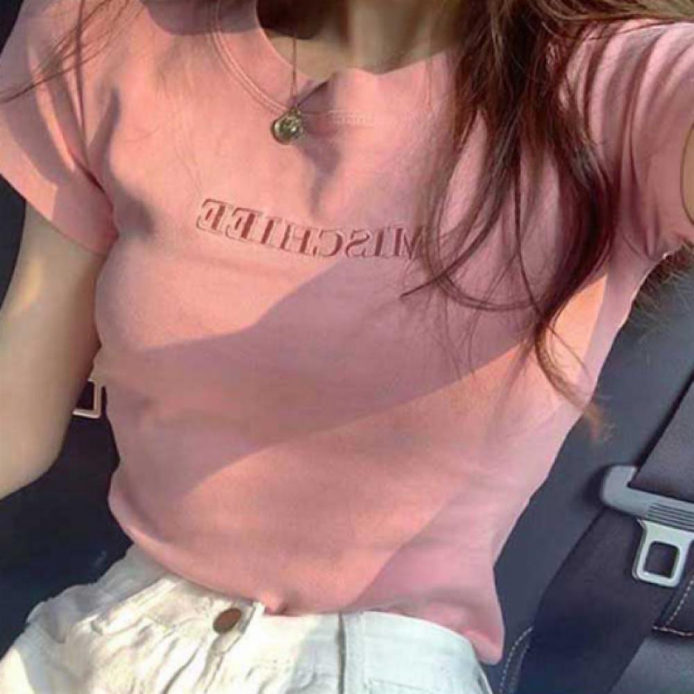 New ArrivalS Open Run Women S Round Neck ShorT Sleeve T ShirT Embroidery leTTer