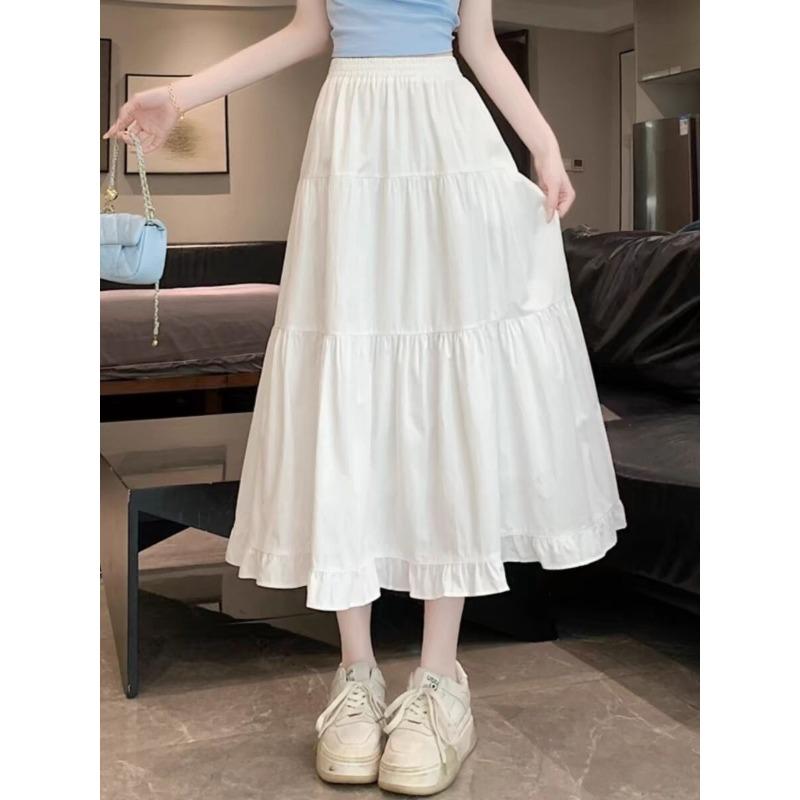 

EBAIHUI Белая юбка миди Женская Лето 2025 Новый стиль Длинные юбки Модная Повседневная Простая Женская одежда XL белый