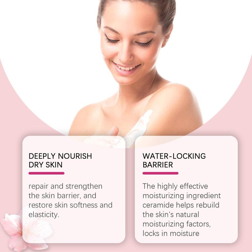 Sakura Body Lotion Moisturizing Cream For Dry Skin, Ceramide & Cherry Blossom Extract, Nourish & Smooth Skin, Floral Scent