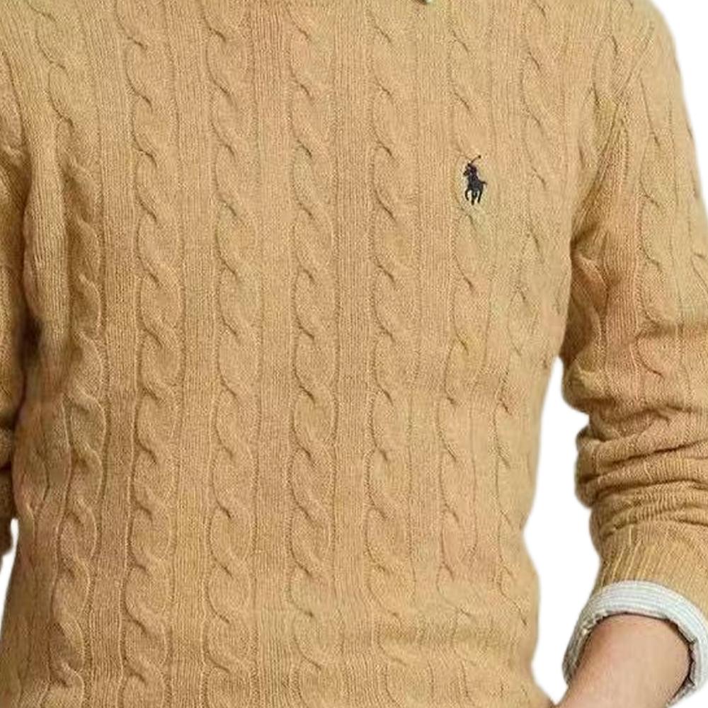 Polo Ralph Lauren Solid Color Long Sleeve Small Pony Embroidered Cable Knit Sweater Men Sweater Brown 710876762009
