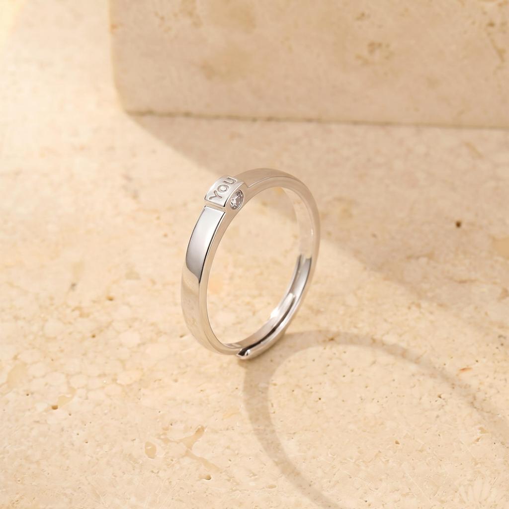 925 Sterling Silver You & Me Engraved Diamond Couple Rings - Unisex Personalized Design
