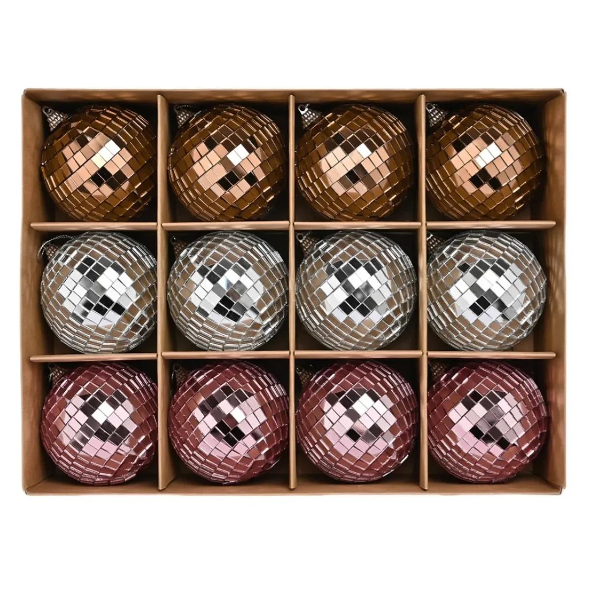 

12 шт. 8 см мини-зеркальный диско-шар, подвесные украшения для рождественской елки, отражающий вращающийся яркий серебряный стеклянный шар для рождественского праздника
