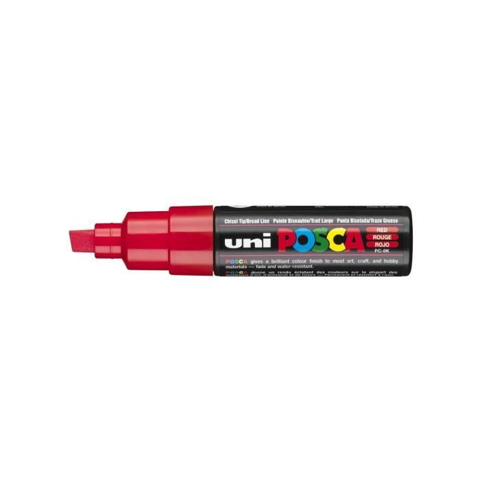 Marqueur - UNIBALL - POSCA PC8K - Pointe large biseautée - Rouge - Indélébile - Opaque