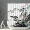 Chinese Ink Painting Mountain Landscape Plant Flower Printing Pattern Household Decoration Waterproof Polyester Fabric With Hook