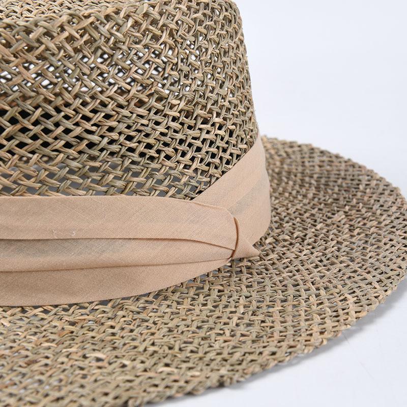 USPOP New Women Summer Hats Natural Seaweed Sun Hats Breathable Wide Brim Beach Hats Female Ribbon Straw Hats