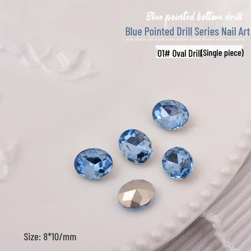 Elegant Blue Crystal Nail Art - Large & Irregular Rhinestone Accessories with Crooked Peach Hearts