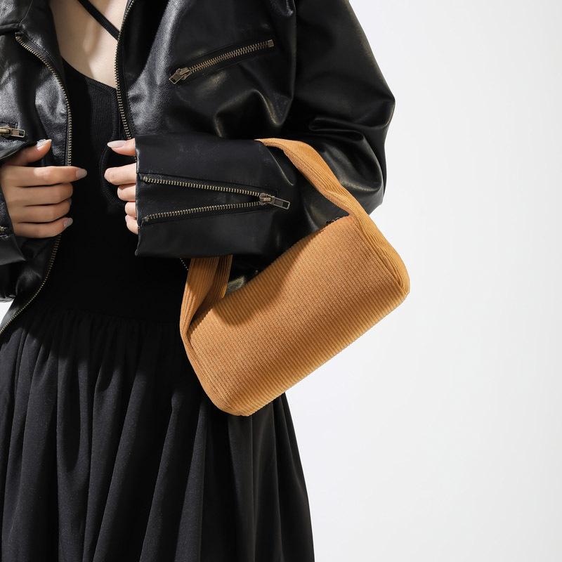 Casual Corduroy Solid Color Handbag For Women Retro Square Shoulder Bag Fashion Purse