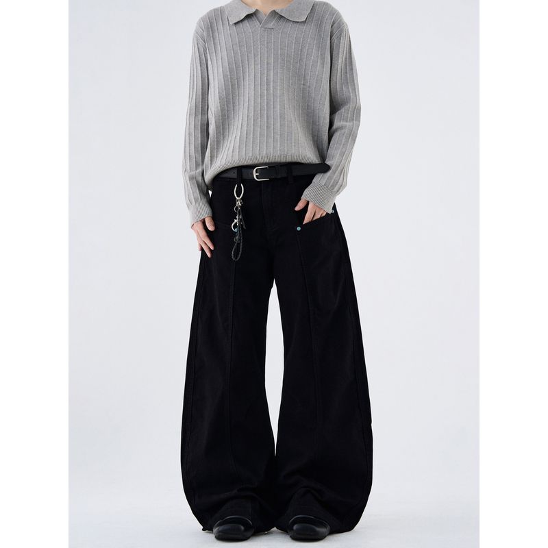 Kisko Design-Inspired American-Style Turquoise Black Scimitar Jeans for Men and Women, Simple Loose Straight-Leg Versatile Pants