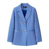Women Long Sleeve Blazer Jacket Lapel Double Breasted Gold Button Loose Fit Office Casual Suit Outerwear Coat
