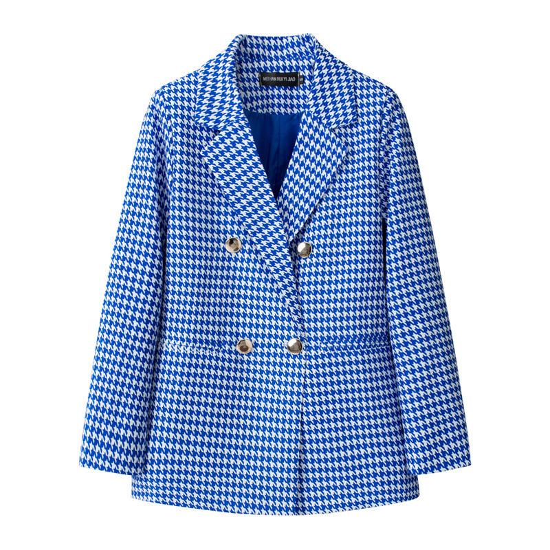 Women Long Sleeve Blazer Jacket Lapel Double Breasted Gold Button Loose Fit Office Casual Suit Outerwear Coat