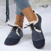 Fashion Winter Lace Up Women's Flats 2025 Casual Warm Moccasin Shoes Women Cow Suede Patchwork Round Toe Short Plush Ladies Flat Shoes