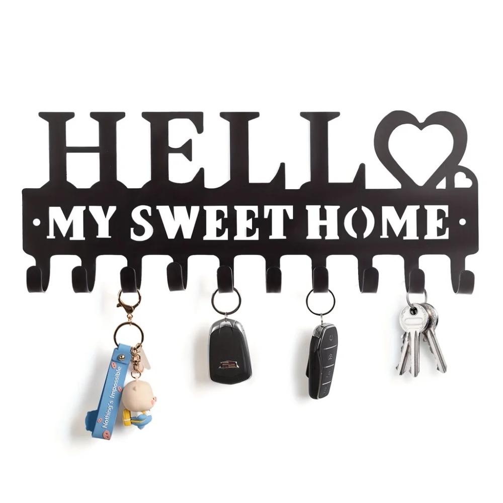 Настенный держатель для ключей - Черный металл с рядом крючков для декоративной стены — фото 6