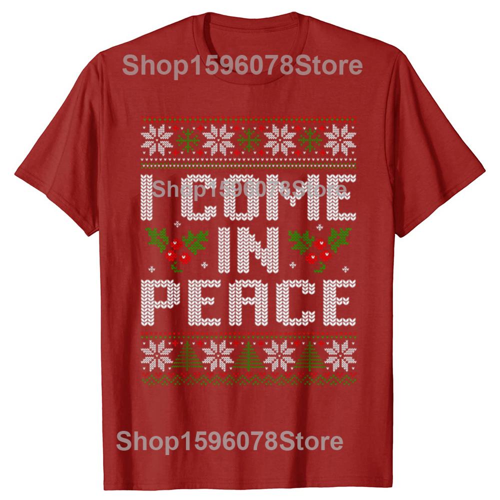 

I Come in Peace Ugly Christmas Tshirts Men Womens Fashion Print Tshirt Loose Oversized Streetwear Hip Hop Unisex T Shirt S