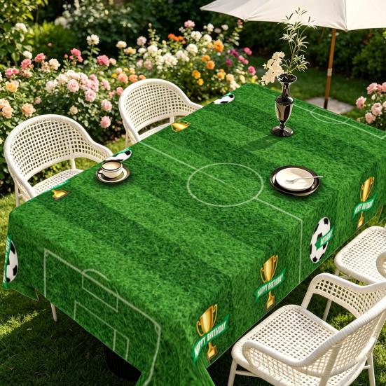 Soccer Tablecloth for Birthday Party Decoration, Soccer Ball Field Rectangle Table Cover for Dining Room, Game Day Sports Party Supplies