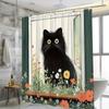 1pc Black Cat Garden Shower Curtain - Vibrant Floral Design, Polyester, 70.8x70.8", 12 Hooks, Easy to Clean
