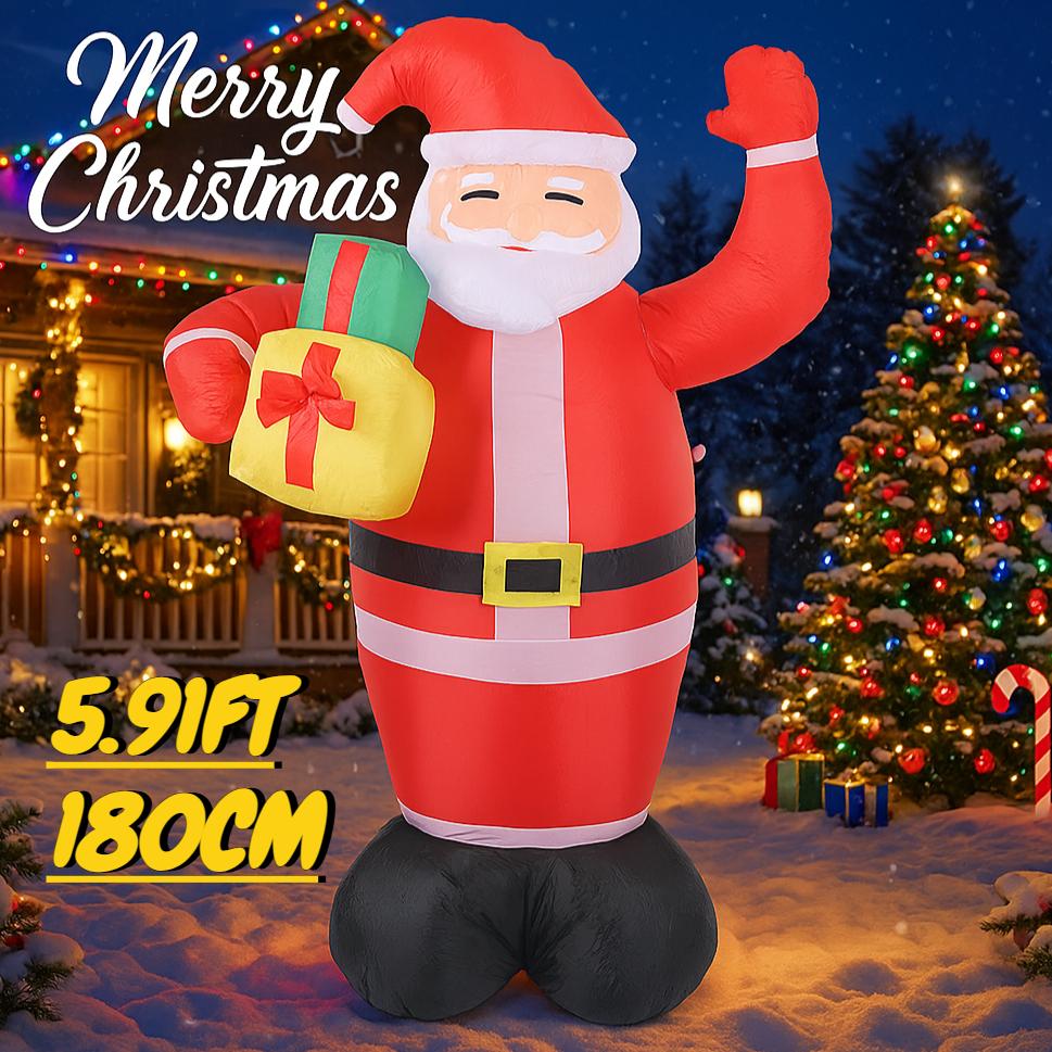 5.91FT Christmas Inflatable Toys Xmas Yard Lawn Party Decoration Santa Claus Gift Home Supplies Ornament Festive with LED Lit
