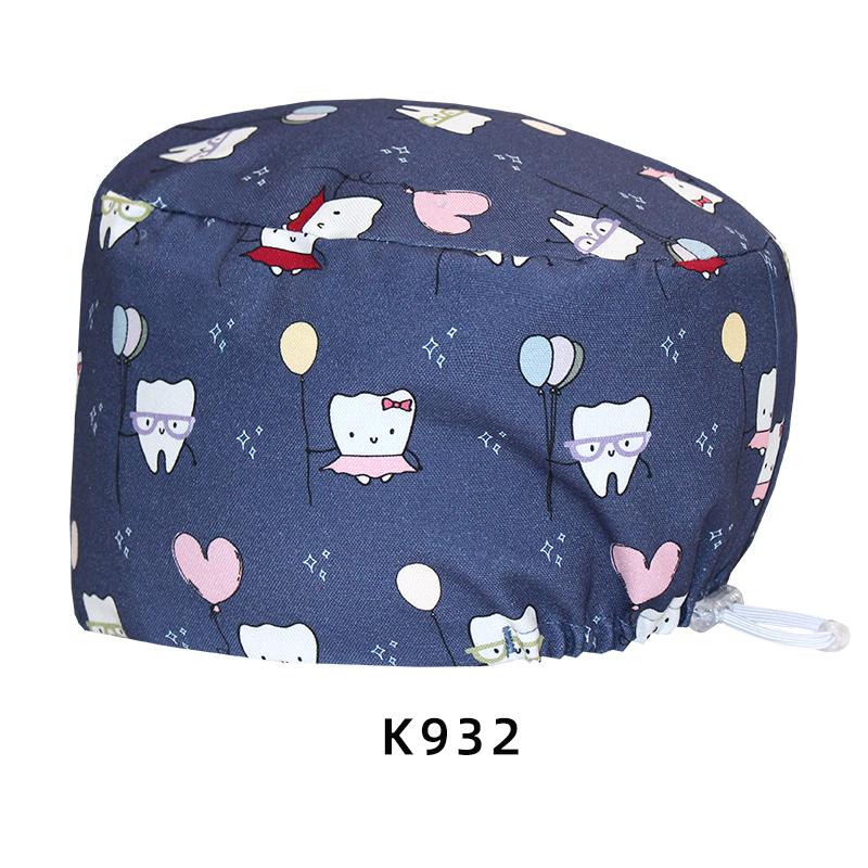 Cartoon Printed Nursing Caps Men Women Medical Hats Adjustable Long Hair Pet Dental Clinic Doctors Scrub Hat