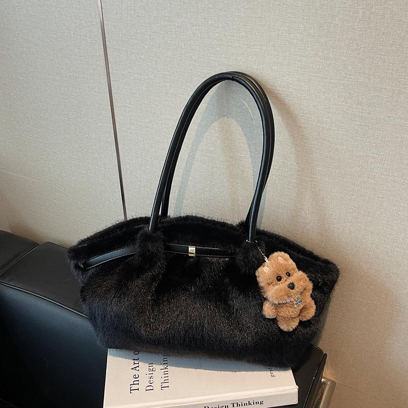 2025 Luxury Women's Fluffy Tote Bag - High-End, Large Capacity for Autumn/Winter