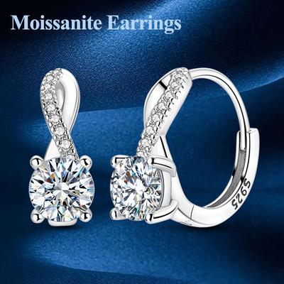 Total 1.0Ct Moissanite Hoop Earring For Women Real Copper Wrap Earring Wedding Engagement Stud Earring Fine Jewelry