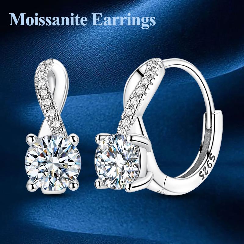 Celkem 1,0 karátu Moissanitové kruhové náušnice pro ženy Pravá měď Obalové náušnice Svatba Zásnubní Puzetové náušnice Jemné šperky