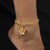 European and American Fashion Jewelry, Stylish Gold Flower Anklet for Women, Simple Metal Thick Chain Floral Foot Accessory