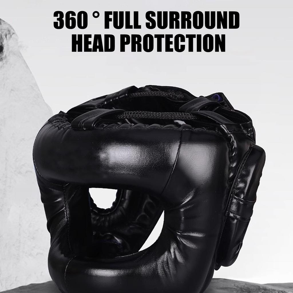 Full Face Kick Boxing Helmets PU Leather Training Sparring Headgear Helmets Martial Art Headgear Protector Enduring