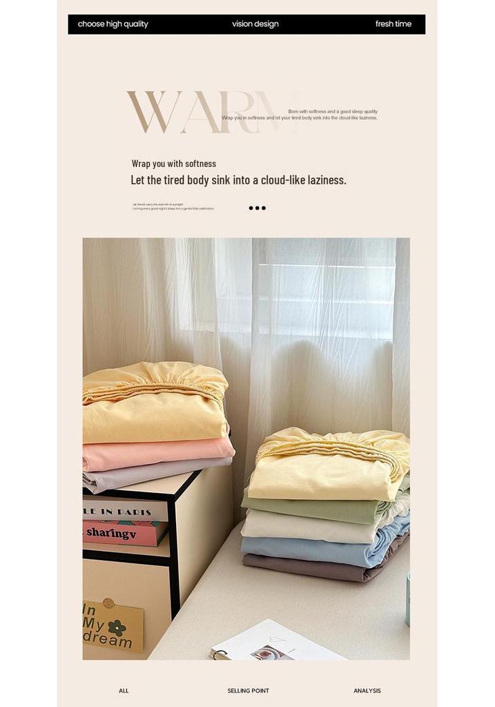 100% Cotton Solid Color Fitted Bed Sheet Set - 3 Pieces, Single/Double Size, Pure Cotton for Home or Dorm.
