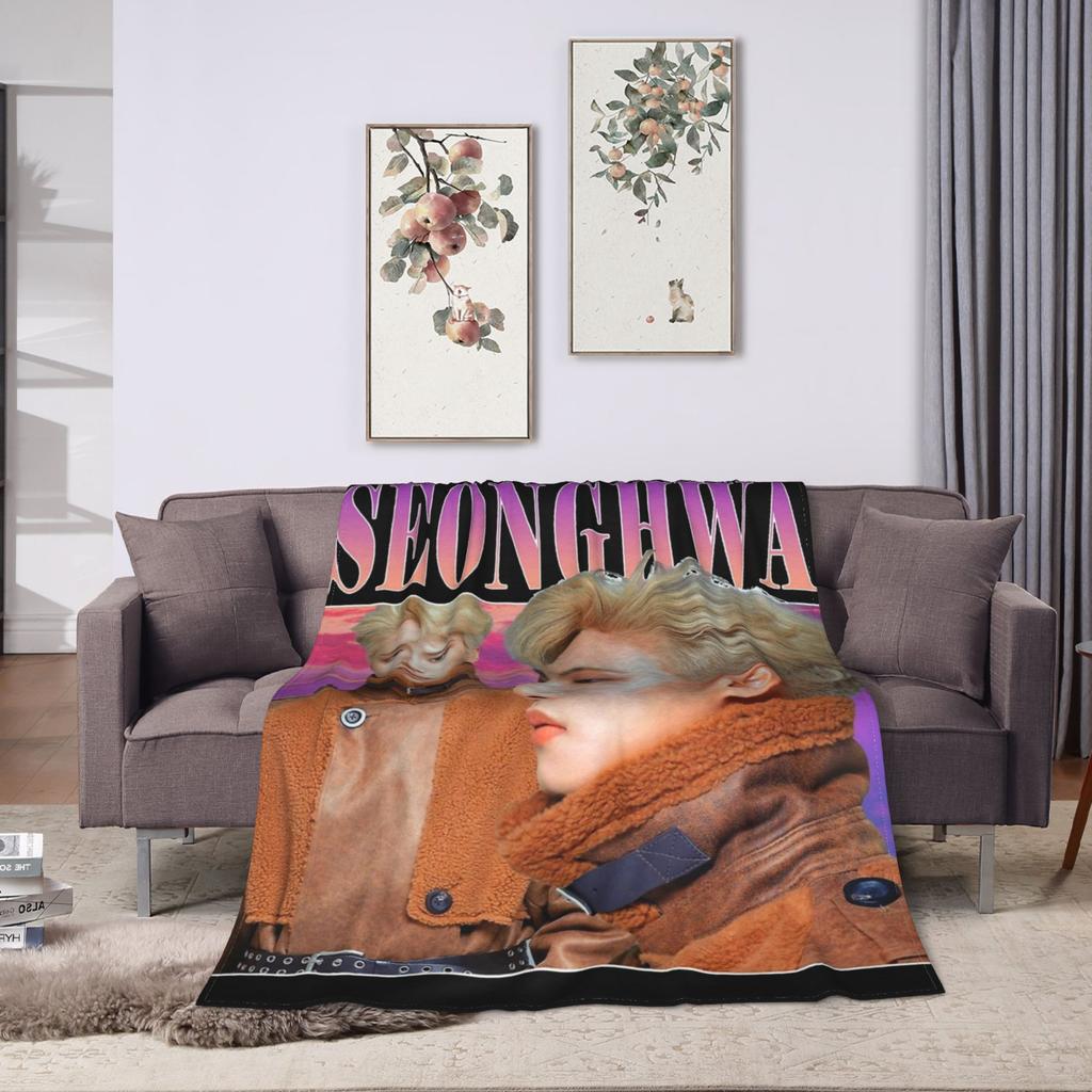 Yunho 90s Ateez Kpop Band Blankets Flannel Spring/Autumn   Multifunction Lightweight Throw Blanket for Sofa Bedroom Rug Piece
