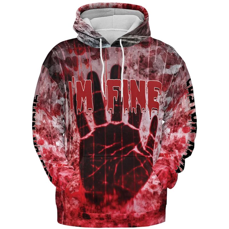 Halloween I'm Fine Graphic Hoodies Men 3D Printing Blood Pattern Sweatshirt Holiday Long Sleeve Pullovers Autumn Street Hoodie