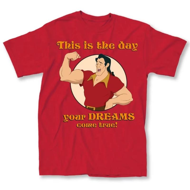 

2026 New Vintage Beauty and The Beast Gaston Strong Muscle Print Womens TShirt Short Sleeve Relaxed Plus Size Top S