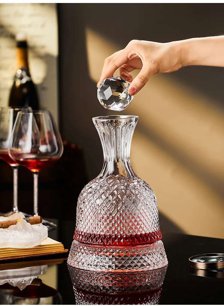 1500ml Crystal Wine Decanter Creative Rotatable Gyro Wine Set Glassware European Luxury High-capacity Bordeaux Aerator Wine Gift