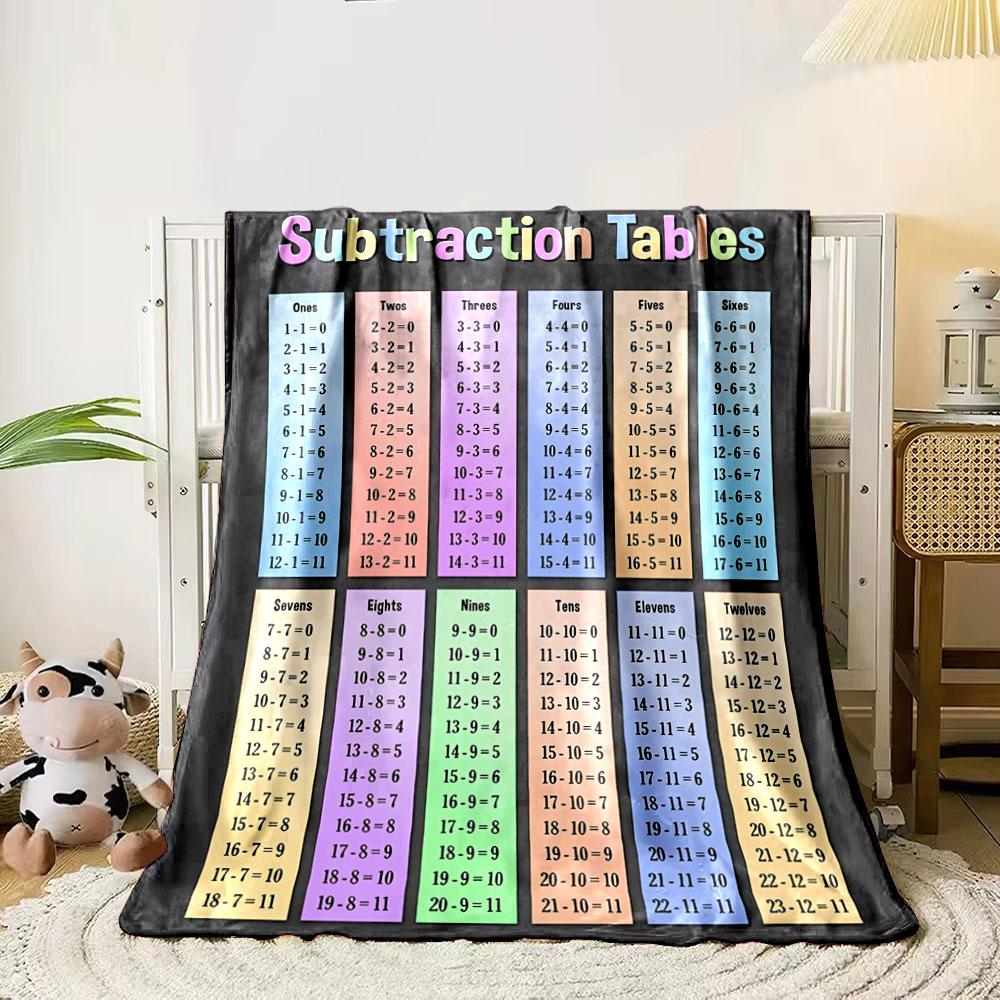 The image shows subtraction tables from 1 to 12, arranged by descending values. for all seasons blanket lunch break throw gift 80cm x 120cm