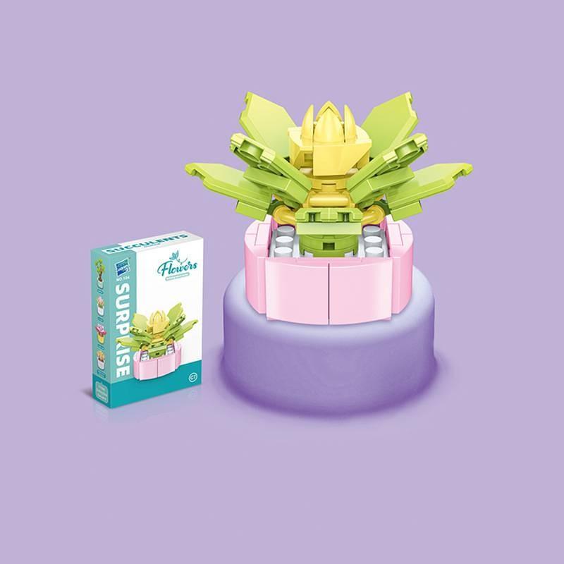 Small Children Puzzle Particle Building Block Flower Flexing Potted Model Toy