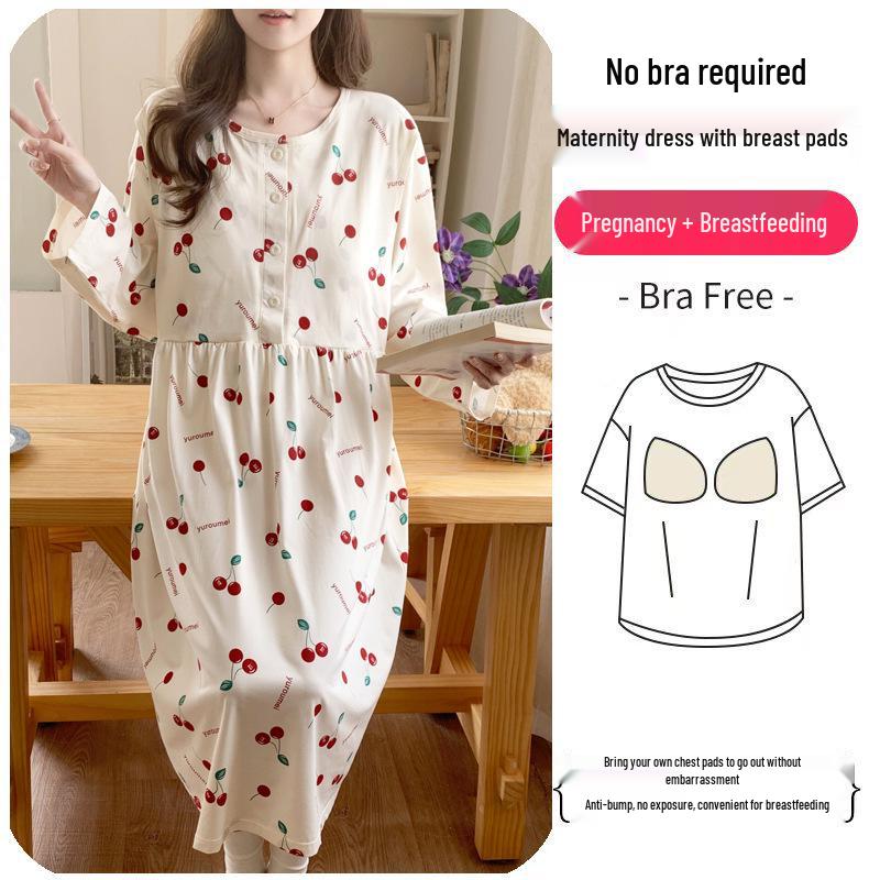 Maternity Labor Gown & Nursing Pajama Set with Built-in Bra for Spring/Summer
