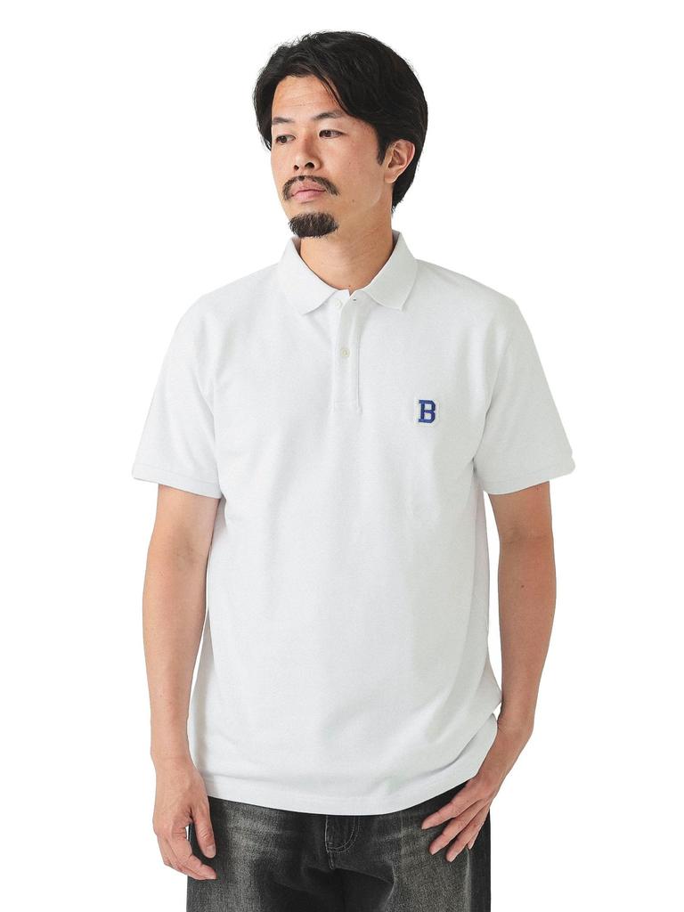 Beams Men's S/S Polo Shirt with Big Patch, White, Size M