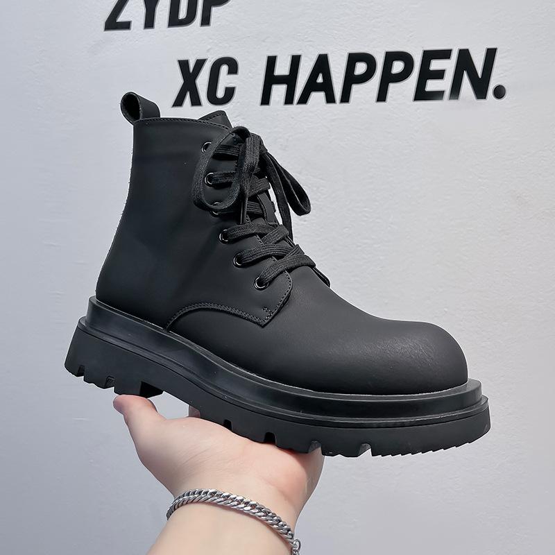 Martin Stiefel Herren Herbst und Winter Samt High-Top Schwarz Herren Britischer Stil Dicksohlige Erhöhende Lokomotivstiefel 5166-A