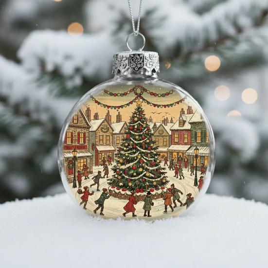 Vintage Christmas Baubles Plastic Hanging Ornaments with Classic Holiday Designs Festive Tree Decor for Home Office Party
