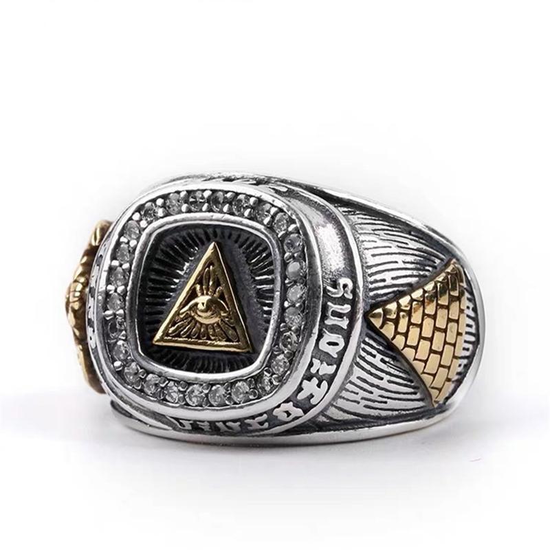 

Retro Golden Eye of Providence Large Ring For Men Punk Gothic Open Ring Handmade Jewelry Rock Hiphop Biker Accessories Man Gift resizable