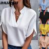 Women's Fashion Casual Solid Color Print Short Sleeve V Neck Blouses & Shirts